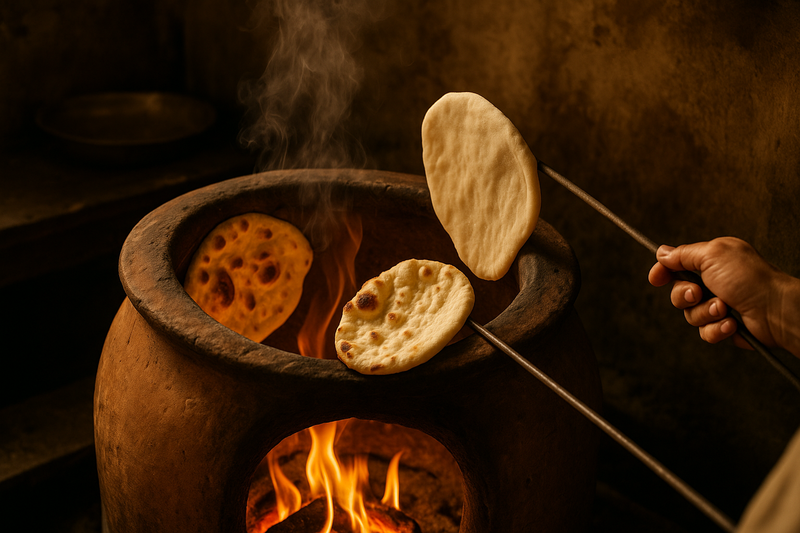 Handmade Naan in a real Tandoor oven.